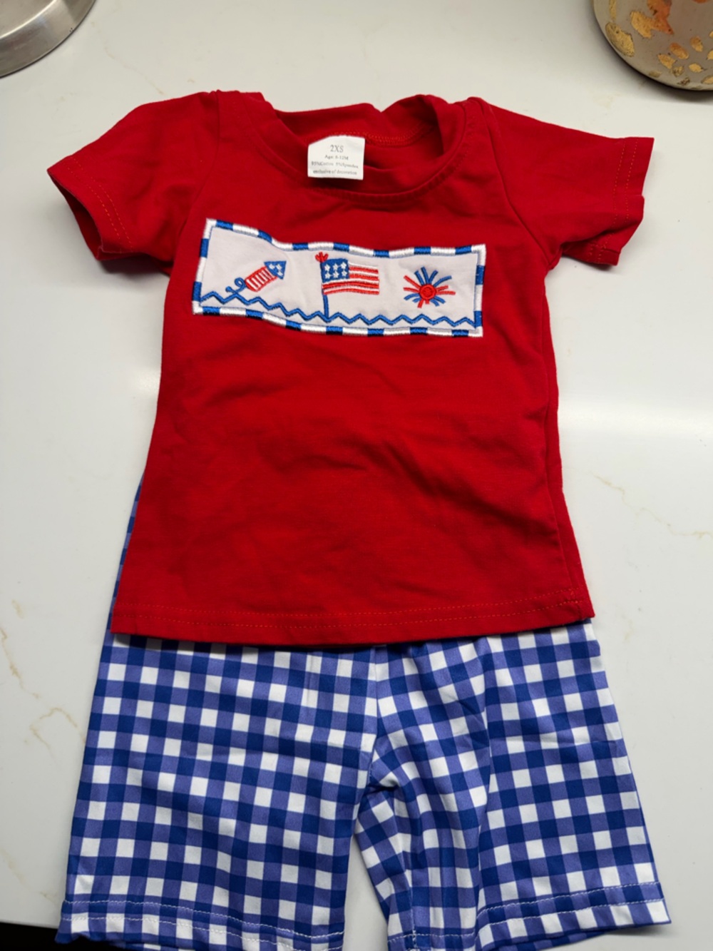 Red Tee & Blue Gingham Shorts Kids Matching Set